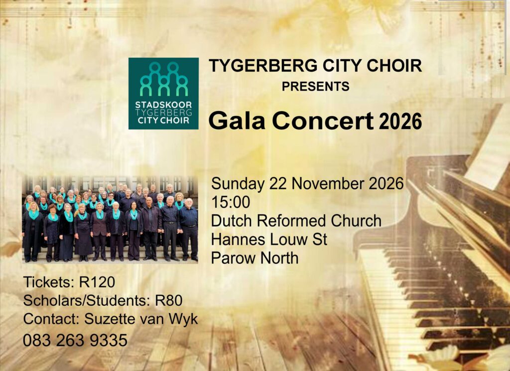 The City of Tygerberg Choir aims to enrich lives through the transformative power of choral music. The Choir strives to create a welcoming and inclusive musical community where singers of all ages and backgrounds can come together to embrace the joy of singing and nurture their musical talents.